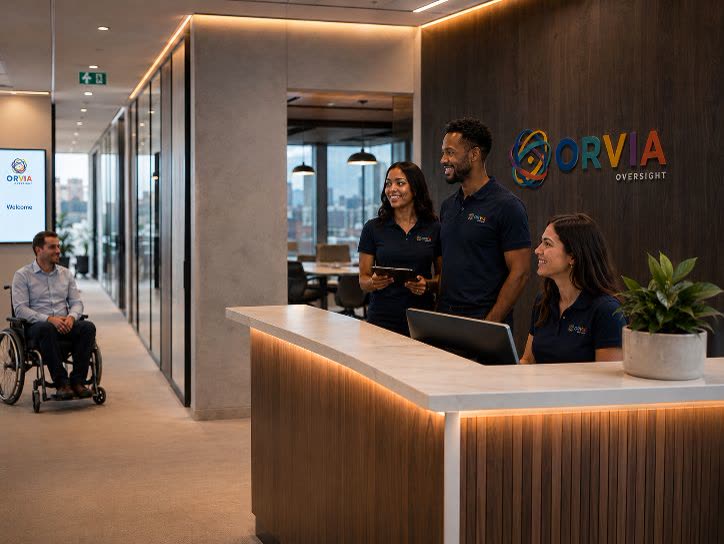 Professional reception environment representing ORVIA Voice AI Receptionist